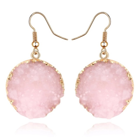 💙💎GRATEFUL💙MAKER💎💙 Jewelry - NEW💙💎PINK!💗DRUZY CRYSTAL! GOLDEN  EARRINGS!💎💙